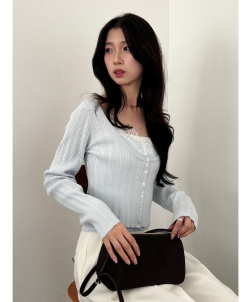 SNIDEL❤️新品未使用❤️レーストリムニットアンサンブル❤️完売 ブルー❤️ レーストリムニットアンサンブル(508798949)｜阪急百貨店公式通販