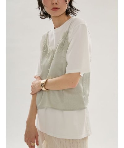 Tシャツ×レースサテンキャミセット