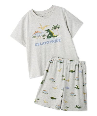 【JUNIOR】【接触冷感】スリーピングダイナソーTシャツ&柄ショートパンツセッ