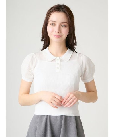 【洗える】【接触冷感】メッシュ編みポロニットプルオーバー