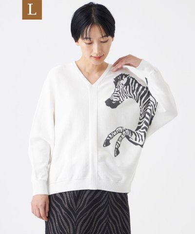 【L】【ウォッシャブル】ゼブラインターシャドルマンスリーブニット