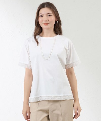 プレーティング天竺 レース切替Tシャツ