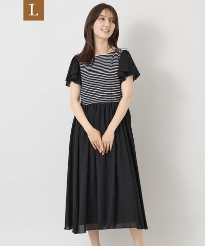【L】ボーダーカットソーコンビ ワンピース