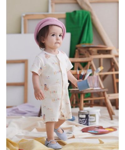 【BABY】ドローイングベア柄ロンパース