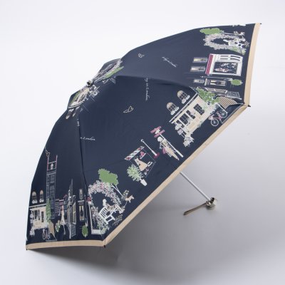 【日本製】晴雨兼用折りたたみ日傘 街並み柄 カラフル 1級遮光 遮熱 UV 軽量
