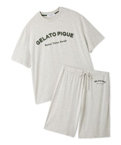 【HOMME】【接触冷感】カジュアルレーヨンロゴTシャツ&ハーフパンツセット