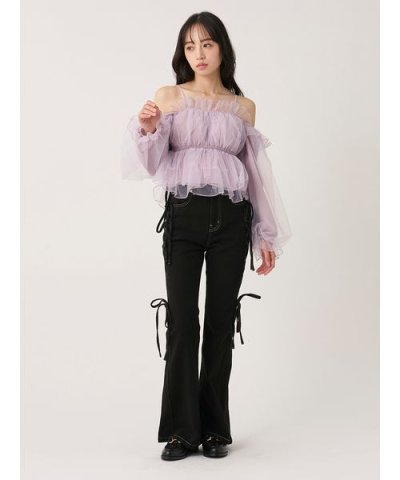 【00サイズあり】リボンレースアップデニムパンツ