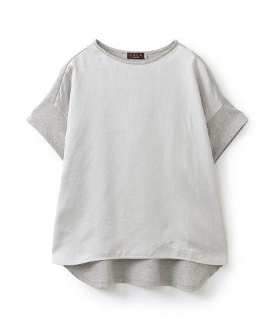 【L】【ウォッシャブル】シルキーツイルコンビカットソー