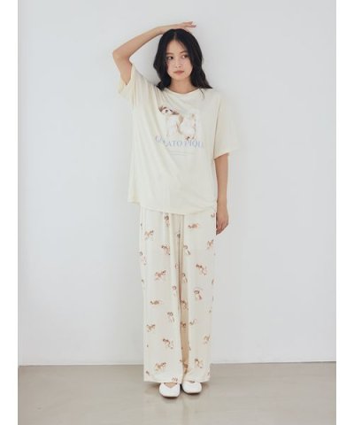 【接触冷感】【UVカット】お散歩ドッグ柄ロングパンツ
