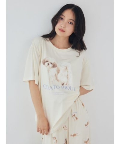 【接触冷感】【UVカット】お散歩ドッグワンポイントTシャツ