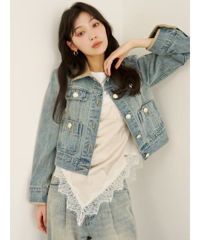 レザートリムクラシックデニムジャケット