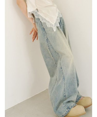 【WEB限定00サイズ】タックワイドクラシックデニムパンツ