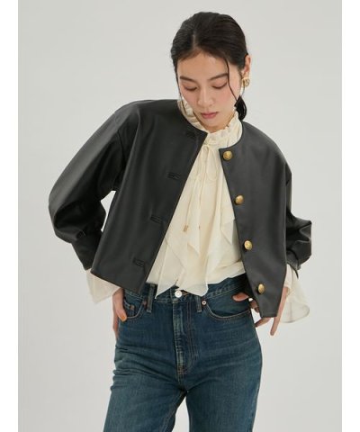 フェイクレザーパフスリーブジャケット