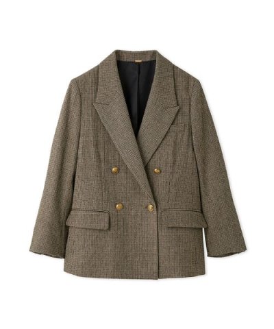 金釦ダブルブレストチェックブレザー