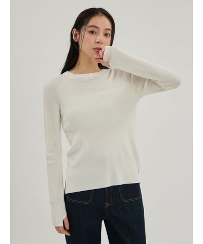 指サッククルーネックニット