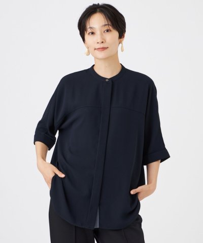 【吸水速乾・マシンウォッシャブル】バックサテンジョーゼットドルマンブラウス