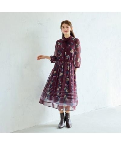 ローズティアラ RoseTiara チェックonフラワーフリルカラーワンピース