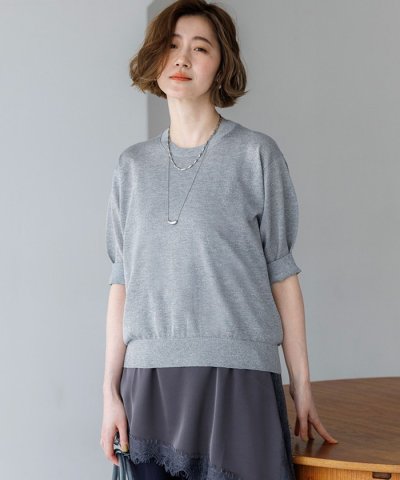 オータムメタリック パフスリーブ ニット Tシャツ