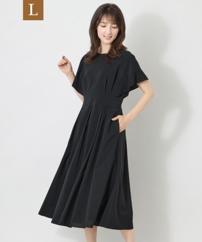 【L】ウールライク ドレープフレア ワンピース