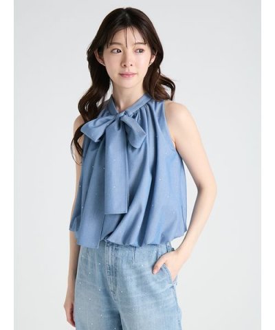 ホットフィットヘムバルーンボウタイブラウス