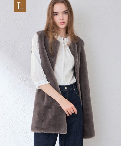 【L】ファーコンビニットロングジレ