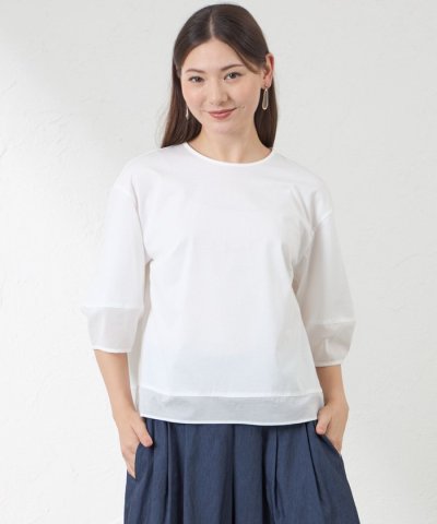 布帛コンビ ランタンスリーブカットソー