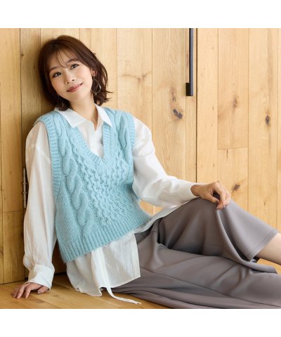 ピサーノ PISANO 【アンサンブル商品】ニットジレ＆ドロストシャツ