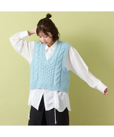 ピサーノ PISANO 【アンサンブル商品】ニットジレ＆ドロストシャツ