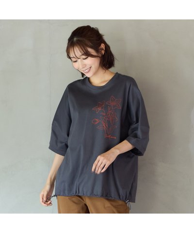 ピサーノ PISANO 【手洗いOK・綿100％】キキョウモチーフ刺繍ワイドシル