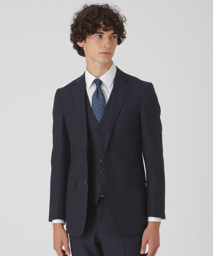 綾鷹ティー 美品！EPOCA UOMO ダークブルーのストライプスーツ 綾鷹