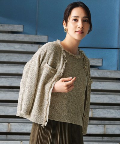 【カタログ掲載・上品・華やか・アンサンブル可】ドライツイーディー ニットジャケッ