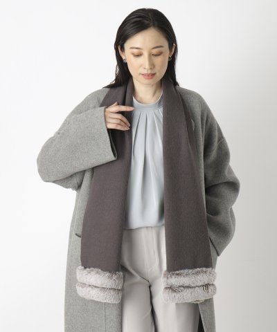 【WEB限定】ウール100％紡毛厚手ファー付きマフラー 30×160cm アーチ