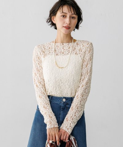【SLOW/一部店舗限定】コットンミックスレース ボトルネックプルオーバー