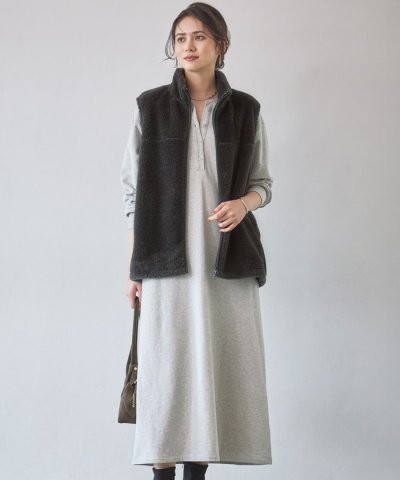 【SLOW/一部店舗限定】ヴィンテージライクテリー ヘンリーネック ワンピース