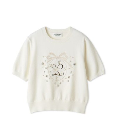 [L.B CANDY STOCK] ビジューエンブロイダリーニットトップ