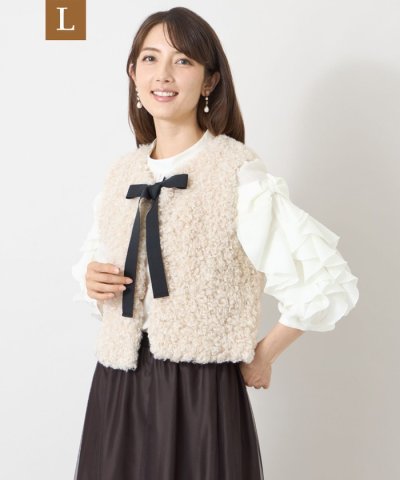 【L】エアリーカールファー ショートジレ