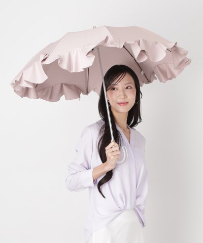晴雨兼用折りたたみ日傘 楽折 フレアフリル ロゴチャーム付き 遮光 遮熱 UV