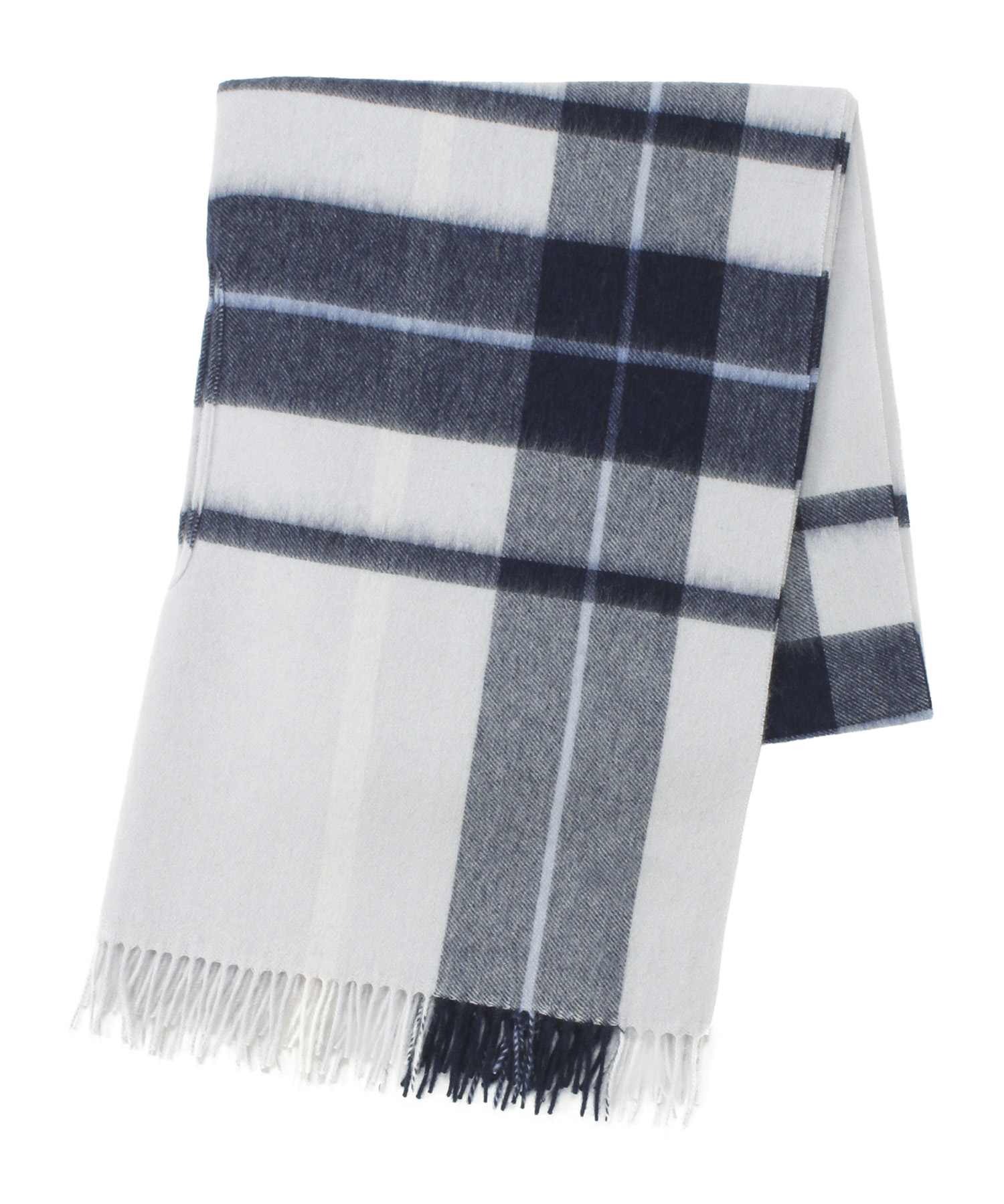 洗える】カシミヤ100％紡毛厚手マフラー 35×172cm チェック ロゴ ユ