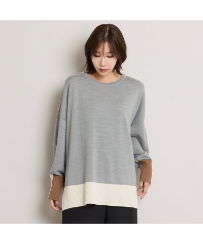 ピサーノ PISANO トリカラー配色BOXシルエットニットプルオーバー