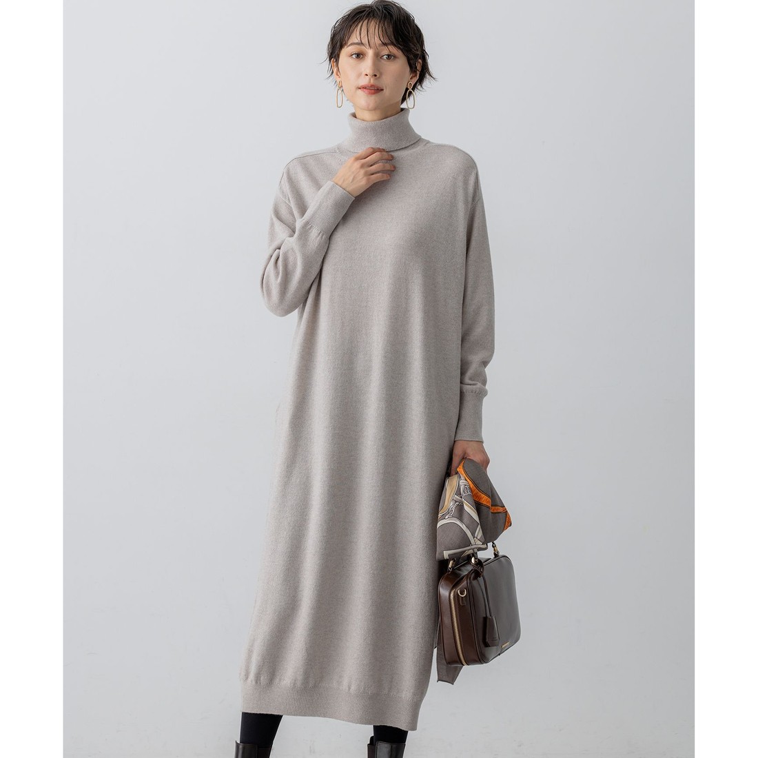 23区 【洗える】カシミヤブレンド タートルネック ニットワンピース