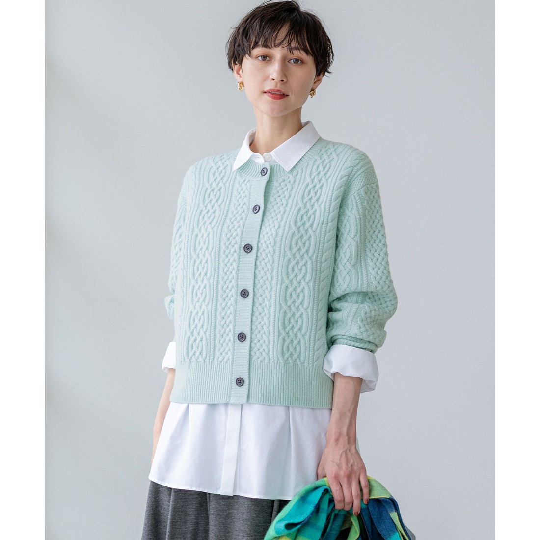 23区（大きいサイズ） 【洗える】カシミヤブレンド ケーブルニット