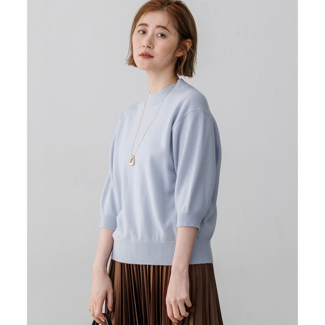 23区 【一部予約】ピュアカシミヤ ハーフスリーブ ハイネック ニット