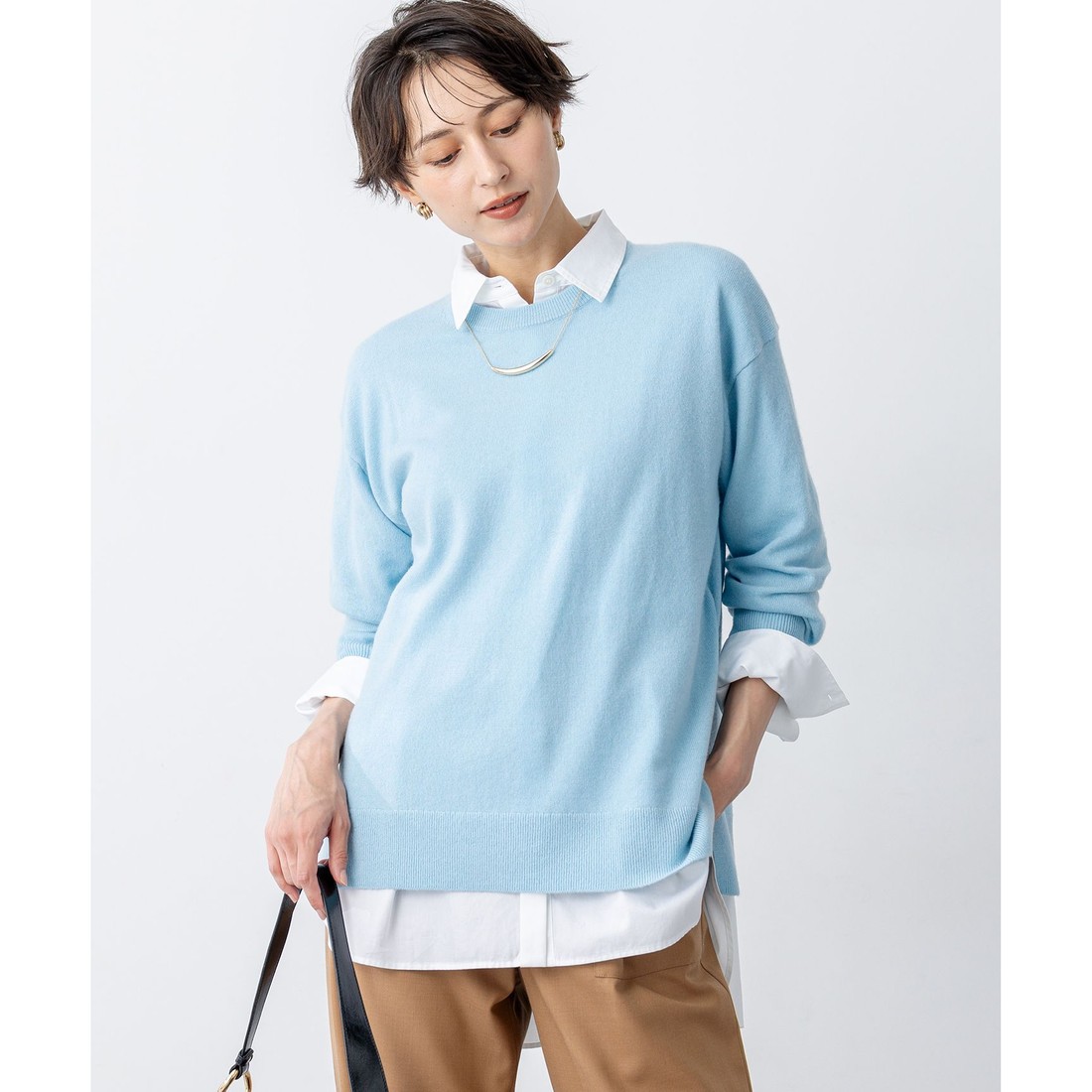23区（大きいサイズ） 【洗える】ピュアカシミヤ クルーネック ニット