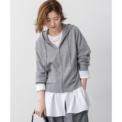 23区（大きいサイズ） 【洗える】ピュアカシミヤ ジップアップ ニット パーカー