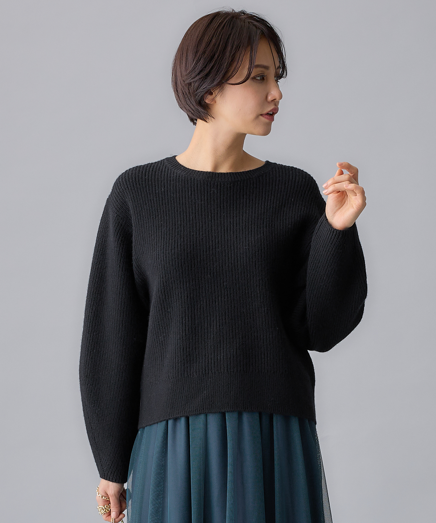 エブール　ウールカシミヤブレンド　ニット　プルオーバー　セーター　クルーネック 自由区 L 【洗える】ウールカシミヤブレンドプルオーバー ニット