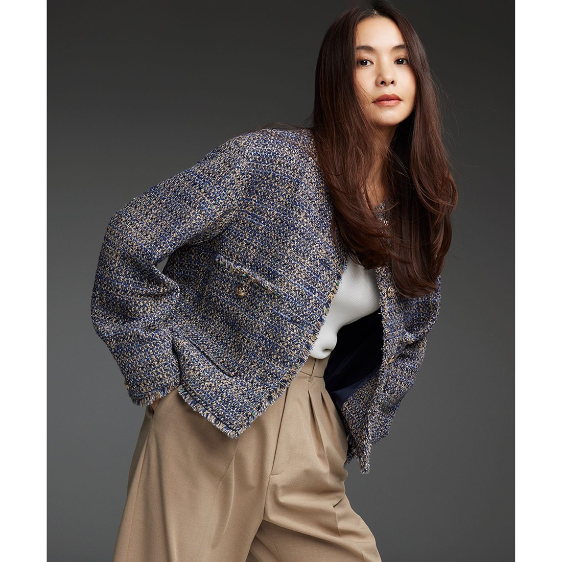 【滝沢眞規子さん着用】GIOLICA ボタン ツイード ジャケット　新品タグ付き 23区 【滝沢眞規子さん着用/一部先行予約】GIOLICA ボタン ツイード ジ