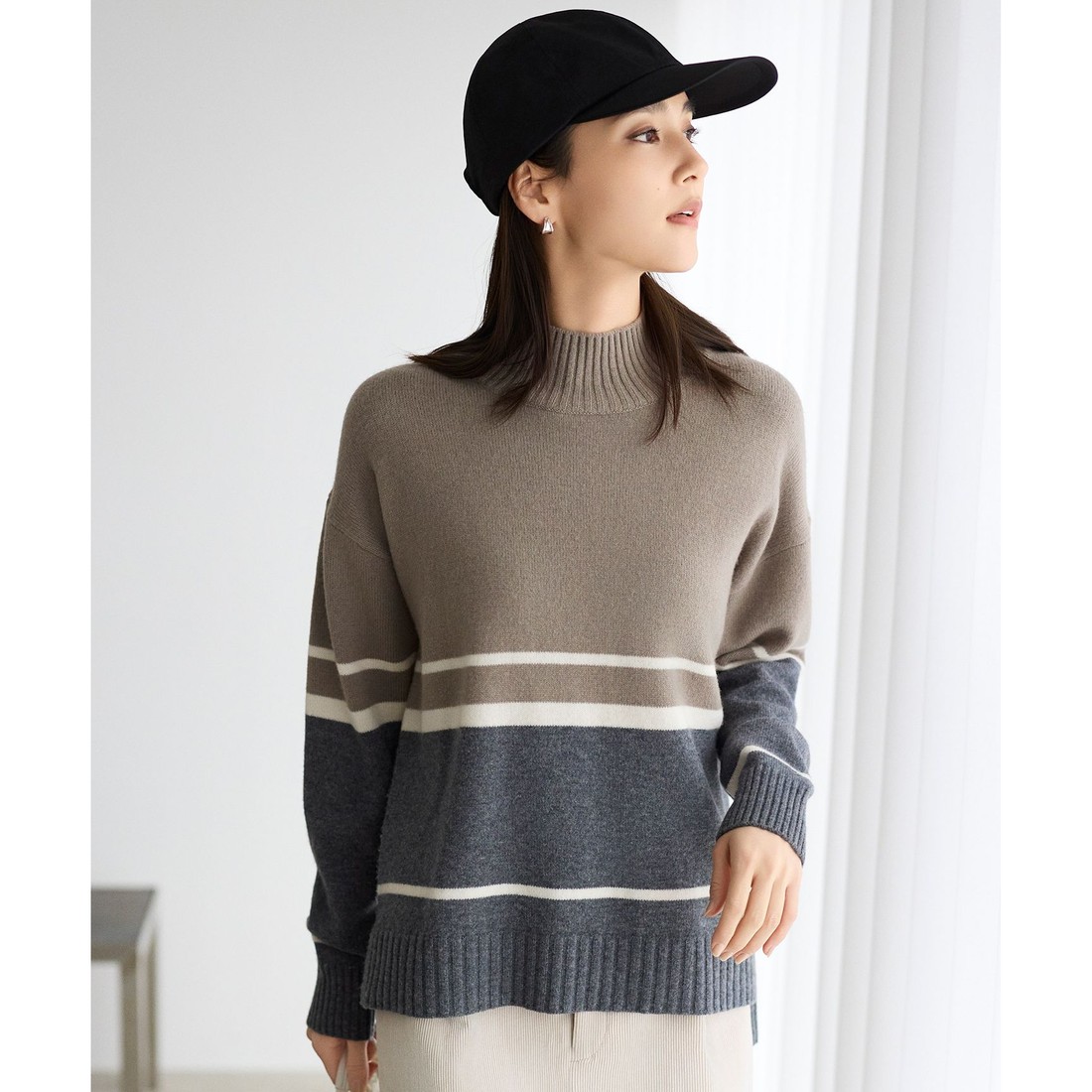 自由区 L 【洗える】ウールカシミヤブレンドハイネック ニット