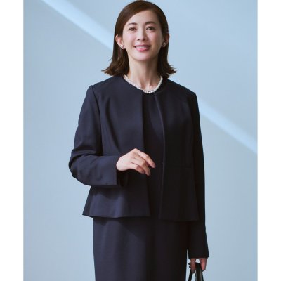 23区（大きいサイズ） シルケットポンチ ペプラム ノーカラージャケット