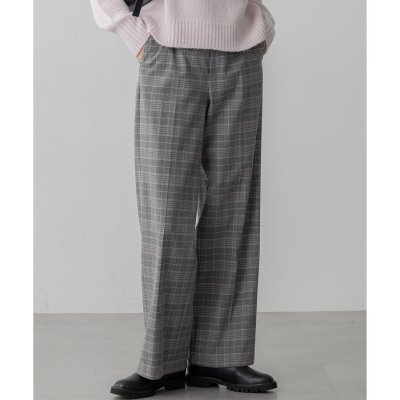 23区（大きいサイズ） 【洗える】ウォームストレッチ チェック ワイド パンツ