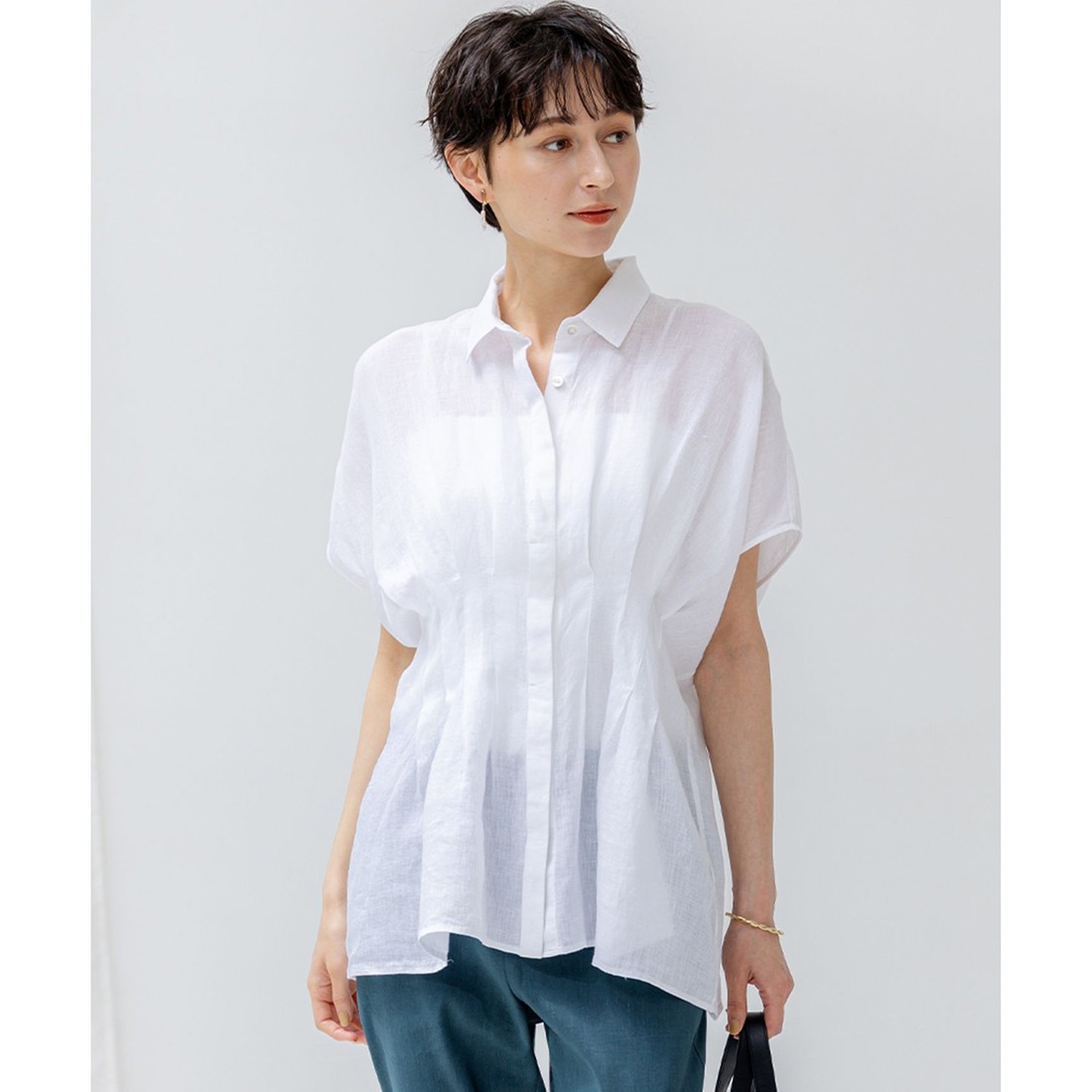 23区 【洗える】LIBECOリネン タック デザイン シャツ(508884719